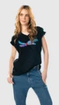 Tricou negru libelula cu catifea