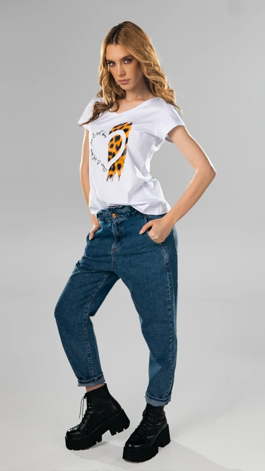 Tricou alb inimă leopard