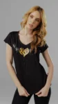 Tricou negru inimă aripi leopard